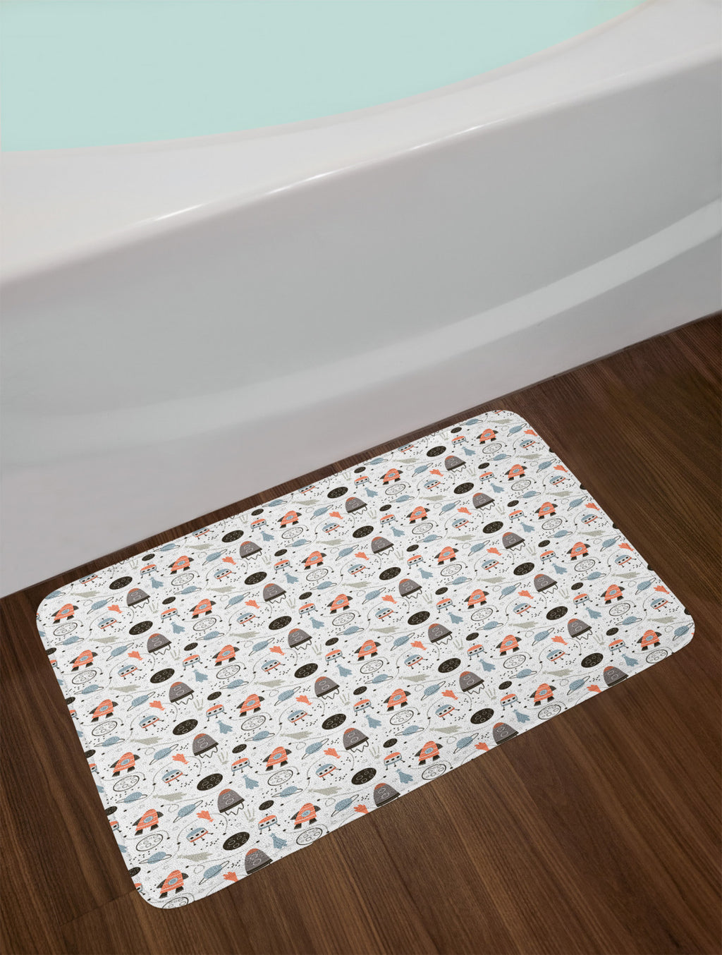 Cartoon Bath Mat, Non Slip Backing, 29.5" X 17.5", Pale Blue Black Q71570