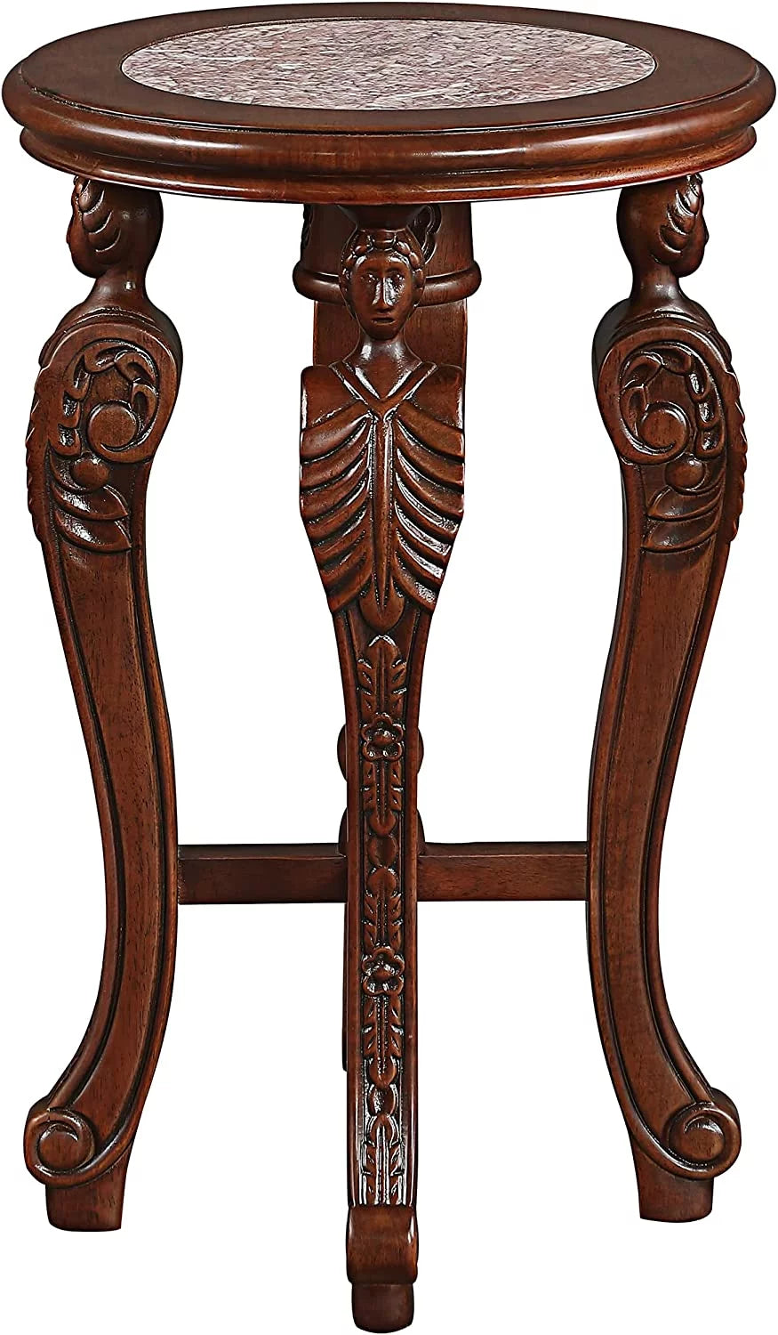 Marble-Topped Hardwood Pedestal Table F844