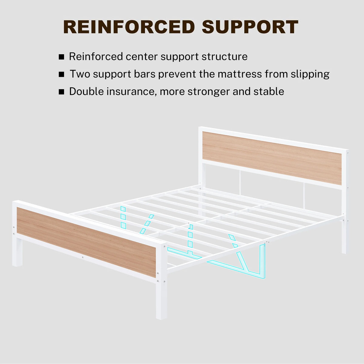 White Full Size Metal Platform Bed Frame with Headboard and Footboard K744899