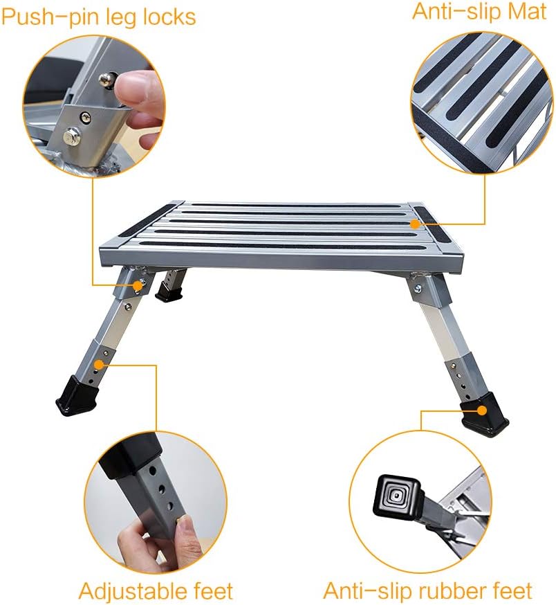Adjustable Aluminum Folding RV Step Stool with Reflective Stripes K169