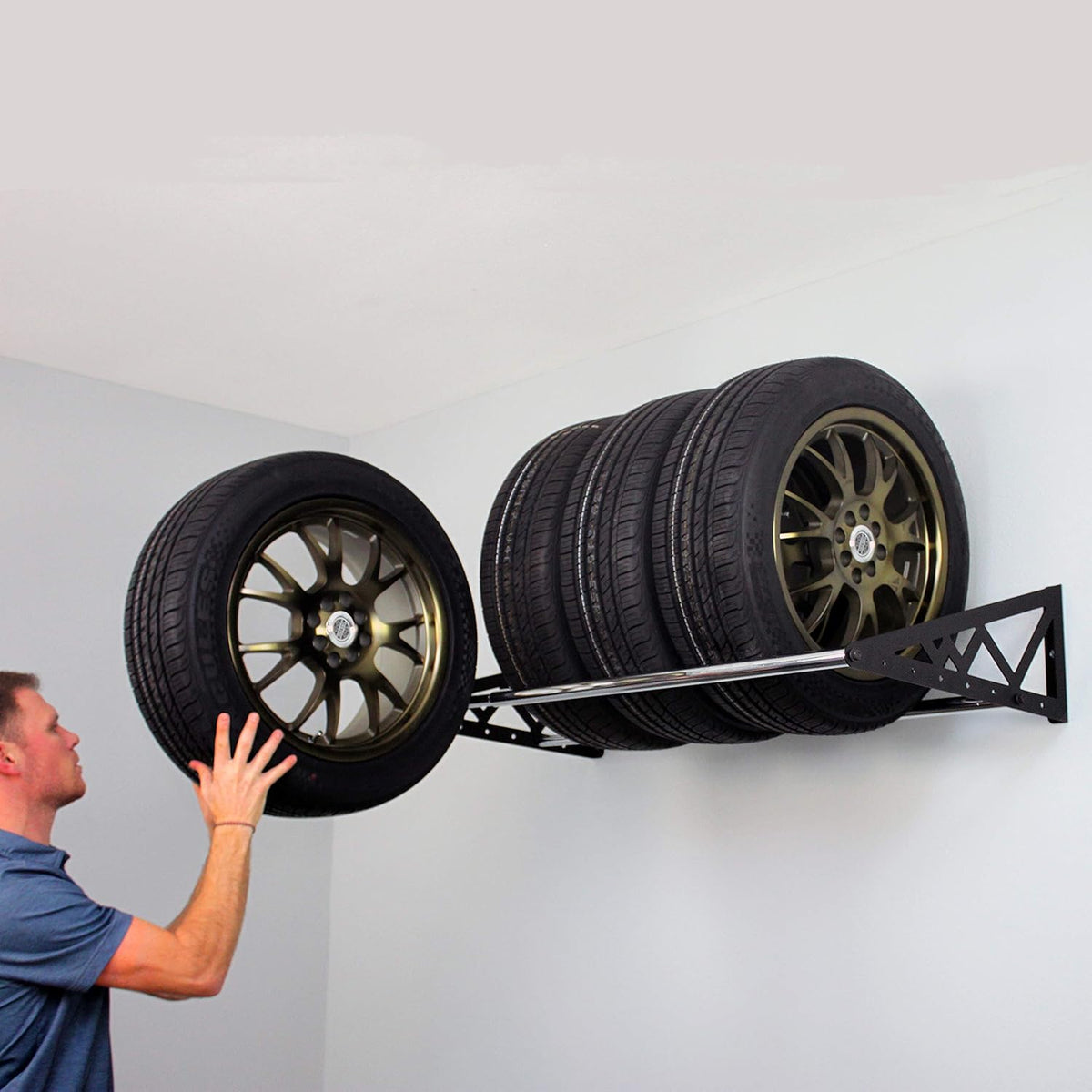 Adjustable Wall Mounted Tire Rack, Heavy Duty Steel, Black Z424228