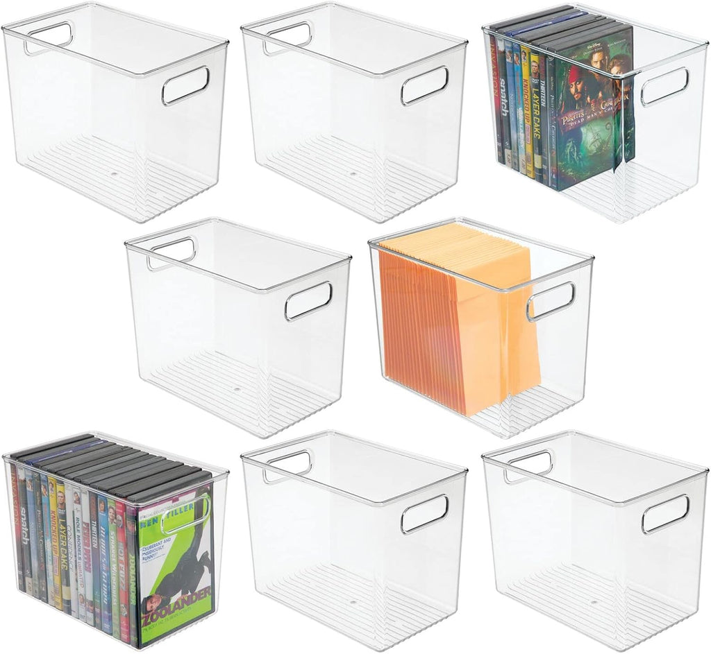 Clear Stackable Plastic Storage Organizer Bin with Handle 8 Pack G25938