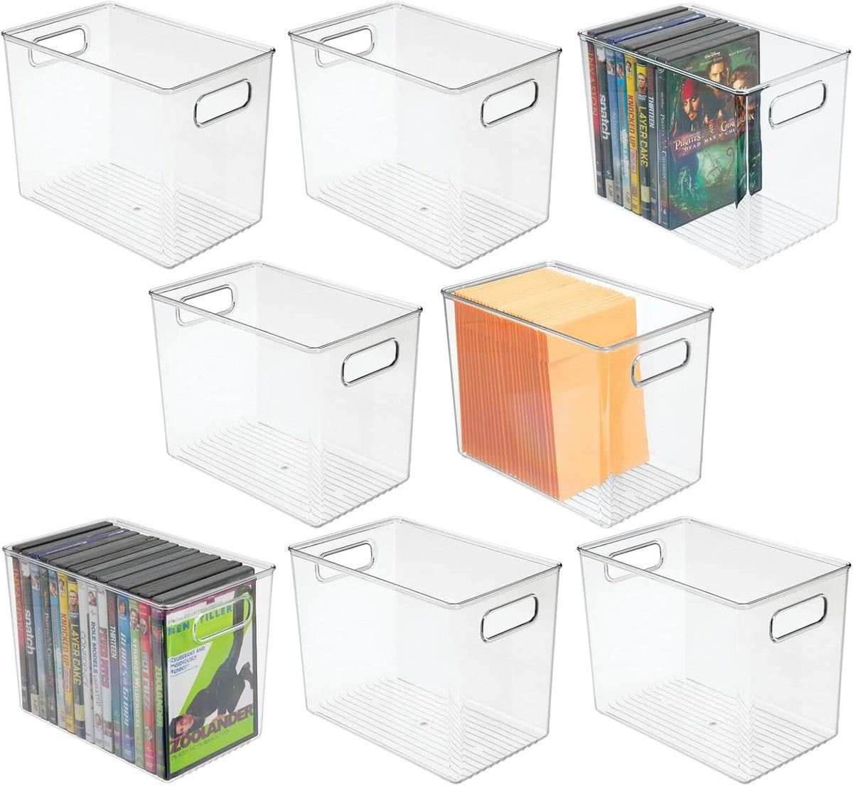 Clear Stackable Plastic Storage Organizer Bin with Handle 8 Pack G25938
