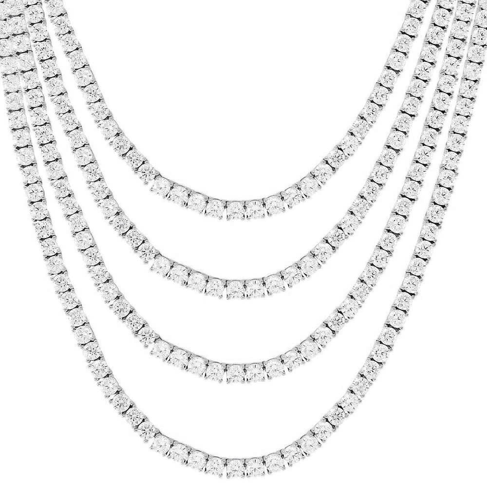 14K White Gold Finish Tennis Chain Necklace 24" O11801