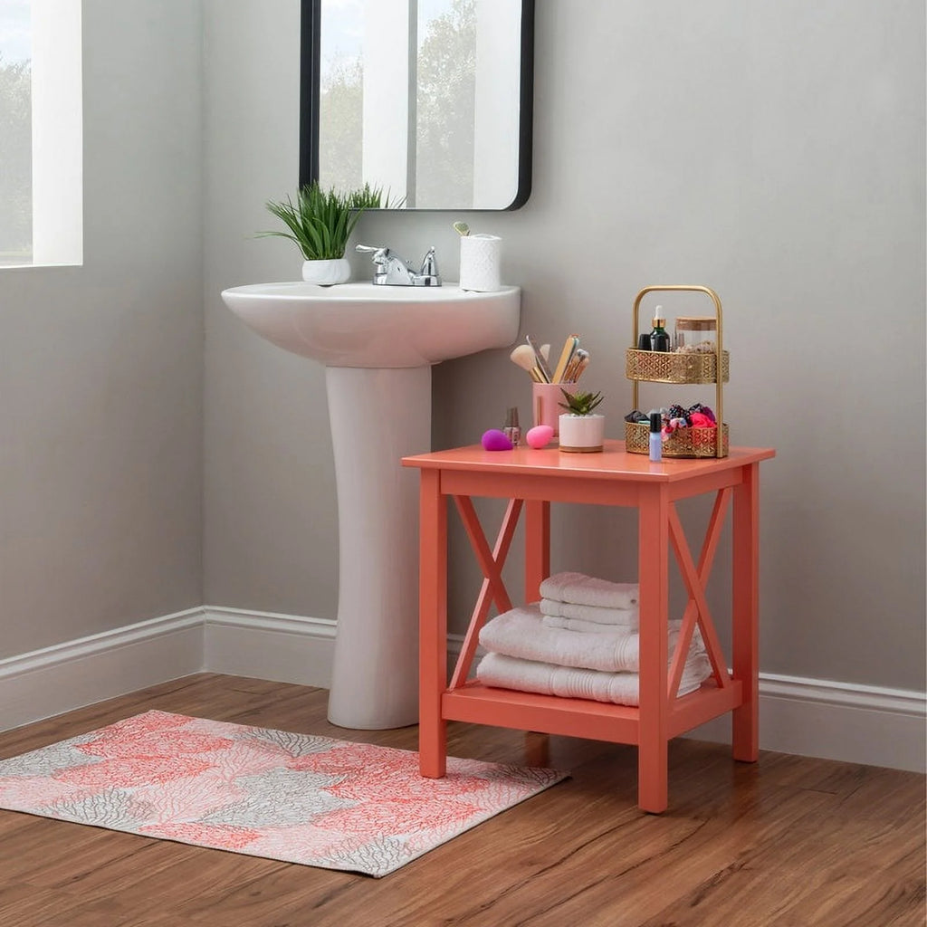Coral Painted Side End Table E99276