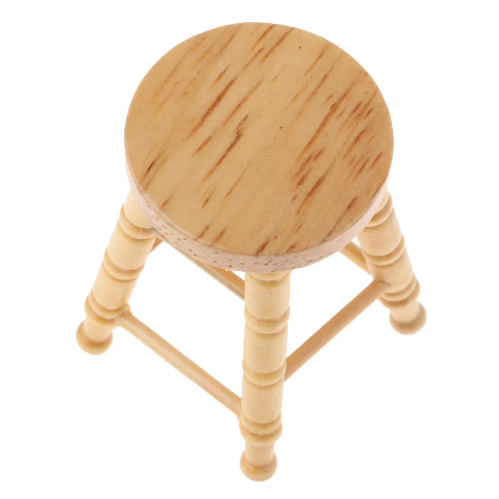 1/12 Wooden Unpainted Round Bar Stool Model D1050
