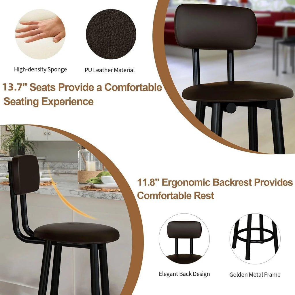 Bar Stools Set of 4, 35.4 inch PU Leather with Backrest, Rustic Brown D7012