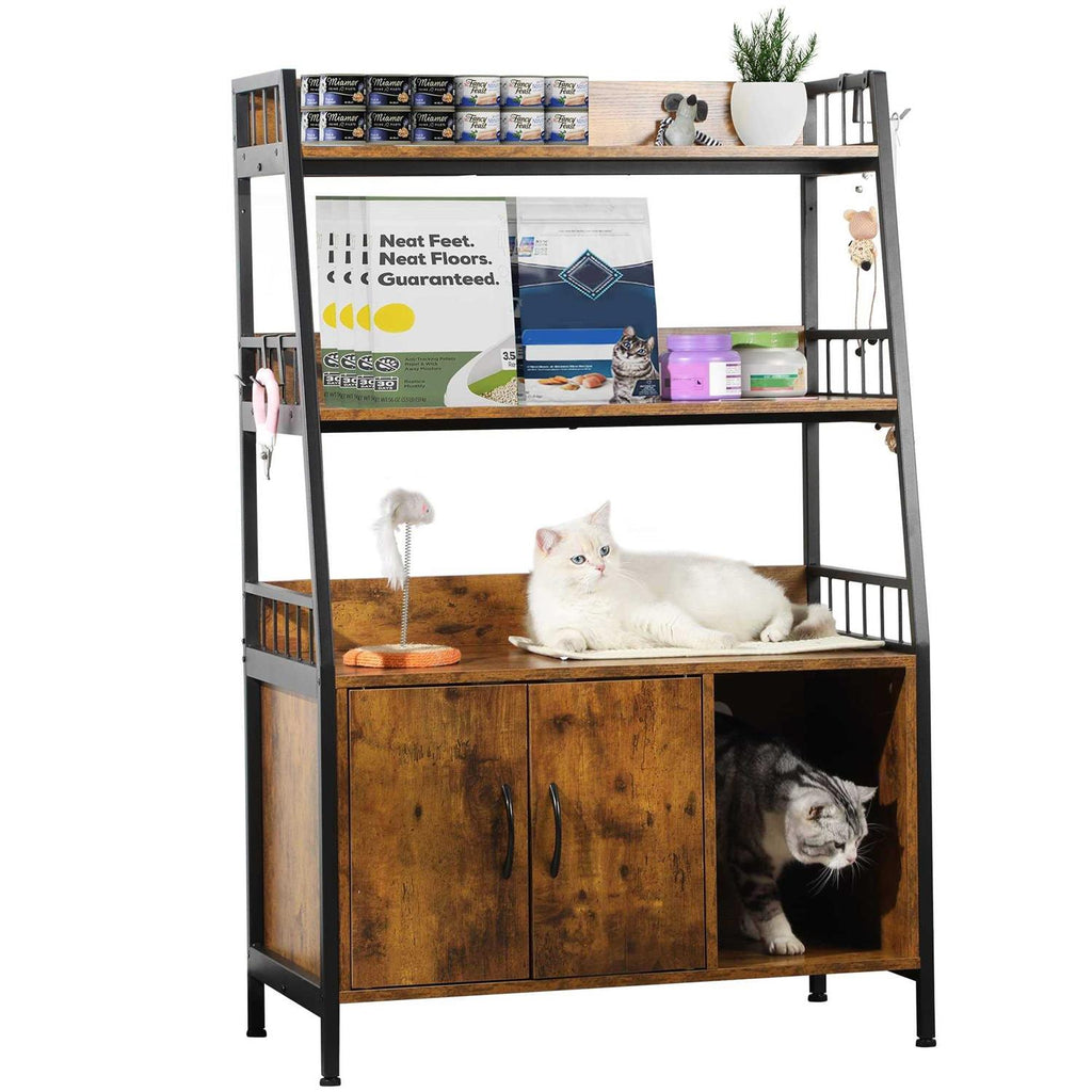 Large Wooden Cat Litter Box Enclosure with Storage Shelves P278504