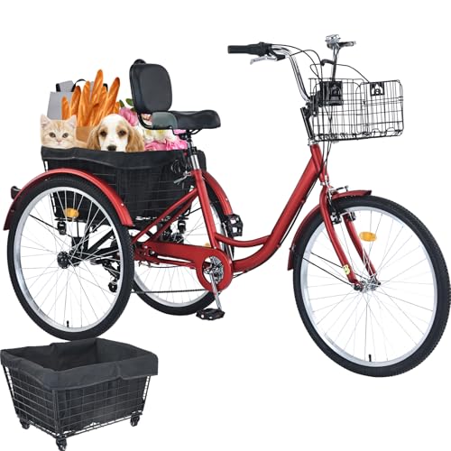 26 inch 7 Speed Adult Tricycle with Front & Rear Baskets N857