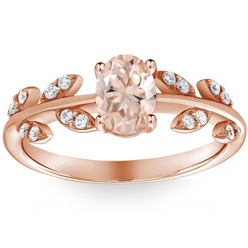1 Ct Oval Morganite & Diamond Vine Ring in 14k Rose Gold J567