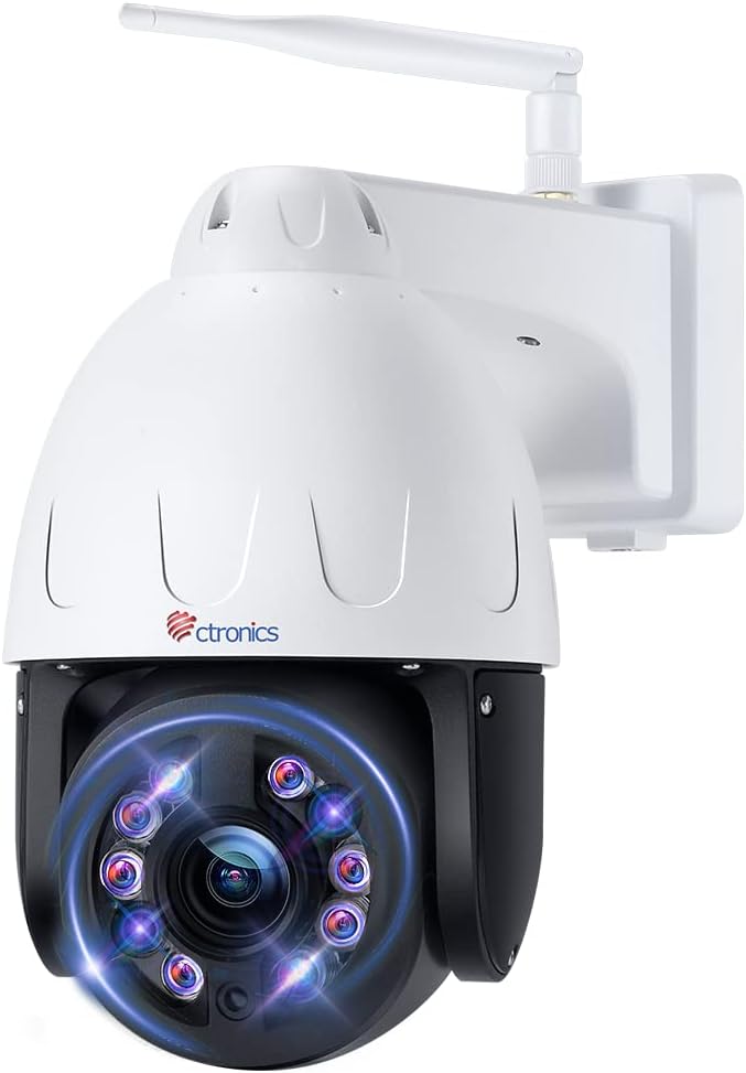 5MP PTZ Security Camera Outdoor 5X Optical Zoom WiFi Wireless IP Dome Surveillance with Cruise, Human Detection, Spotlight Color Night Vision, CMOS Image Sensor, 2-Way Audio S27637