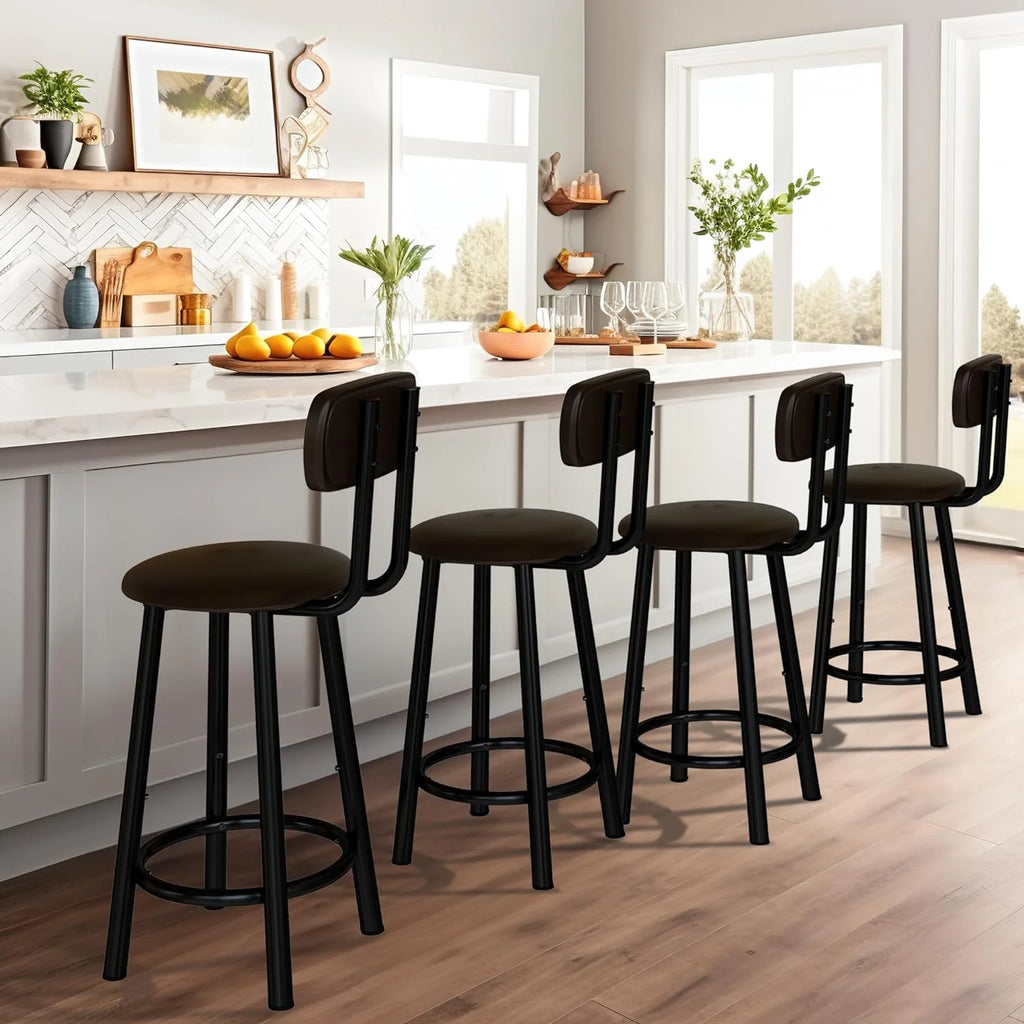 Bar Stools Set of 4, 35.4 inch PU Leather with Backrest, Rustic Brown D7012