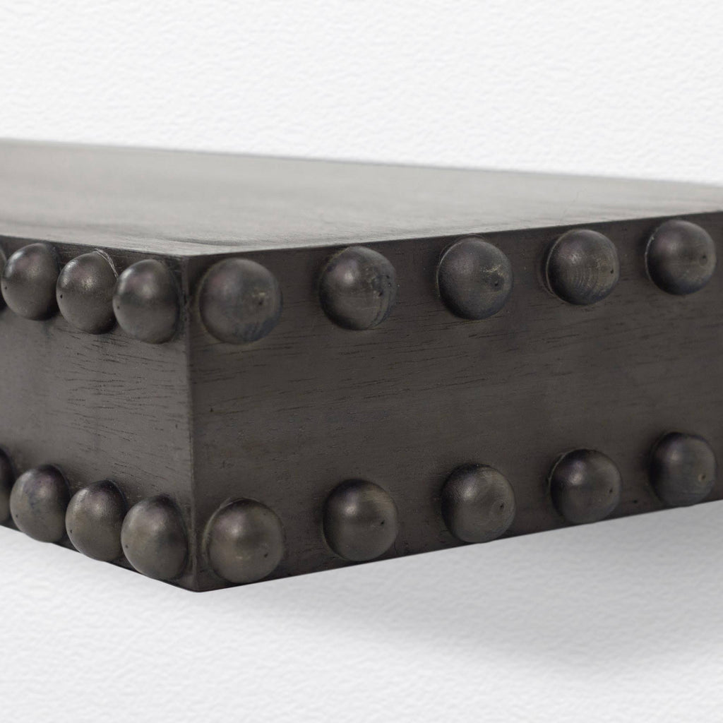 Black Rustic Beaded Wood Floating Wall Shelf D4647