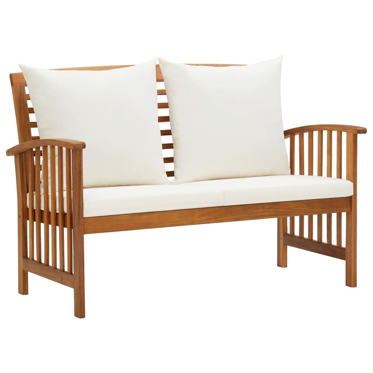 5 Piece Cream White Cushioned Acacia Wood Patio Lounge Set Z2980