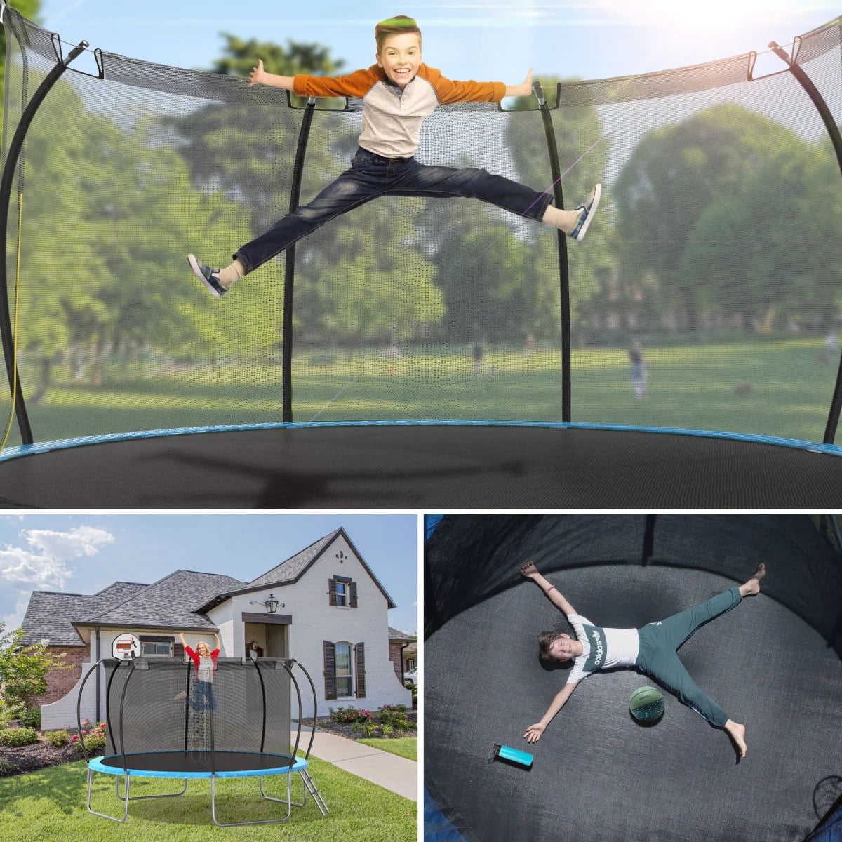 12' Round Backyard Trampoline with Safety Enclosure and Basketball Hoop L130