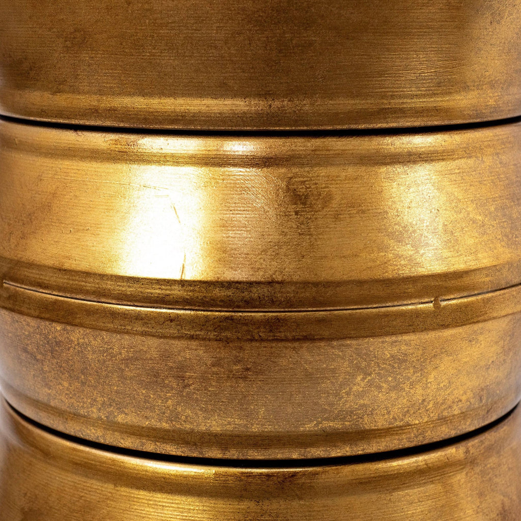 Antique Gold Iron Drum End Table with Glass Top S29667