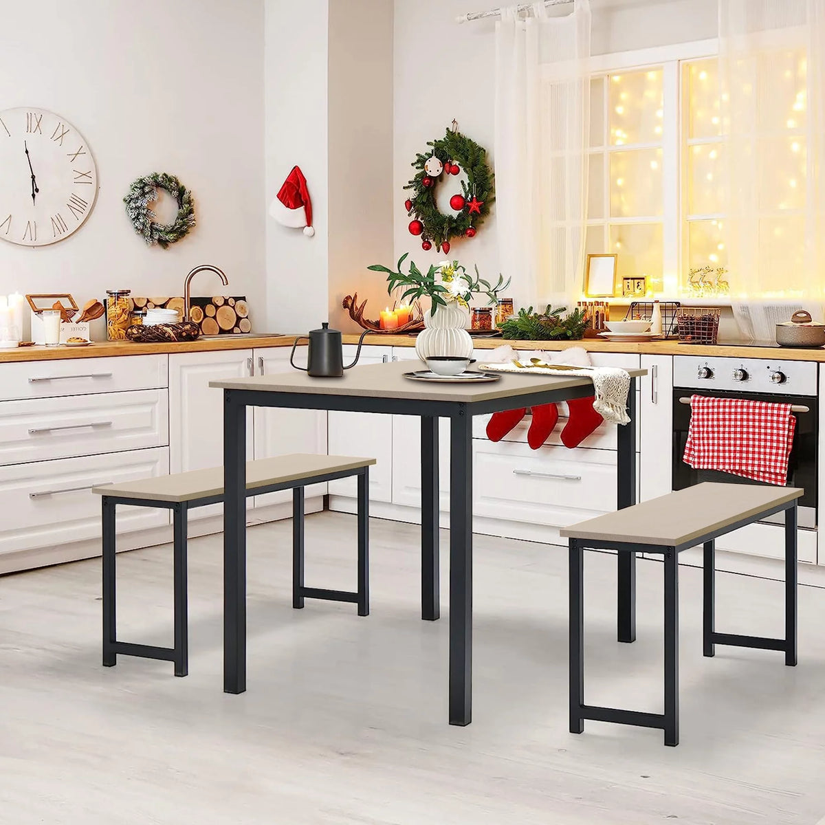 3 Pieces Dining Table Set with 2 Benches M6481