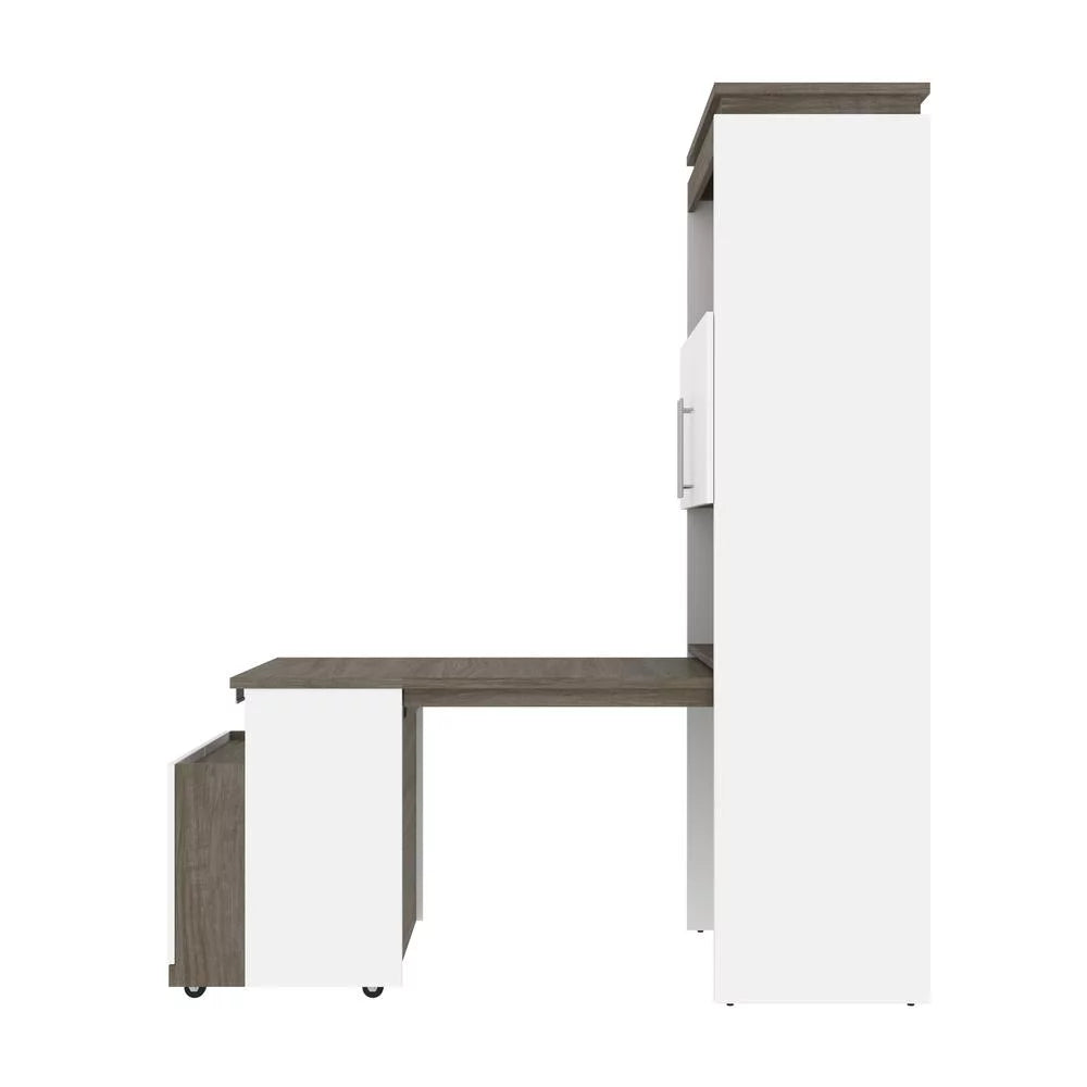 White & Walnut Grey Shelving Unit with Fold-Out Desk X6792