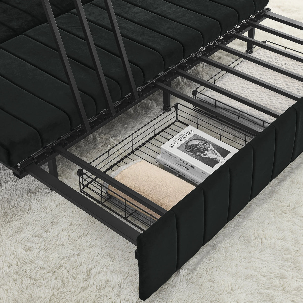 Black 3-in-1 Convertible Sleeper Sofa Bed with Two Drawers and Two Pillows L4878