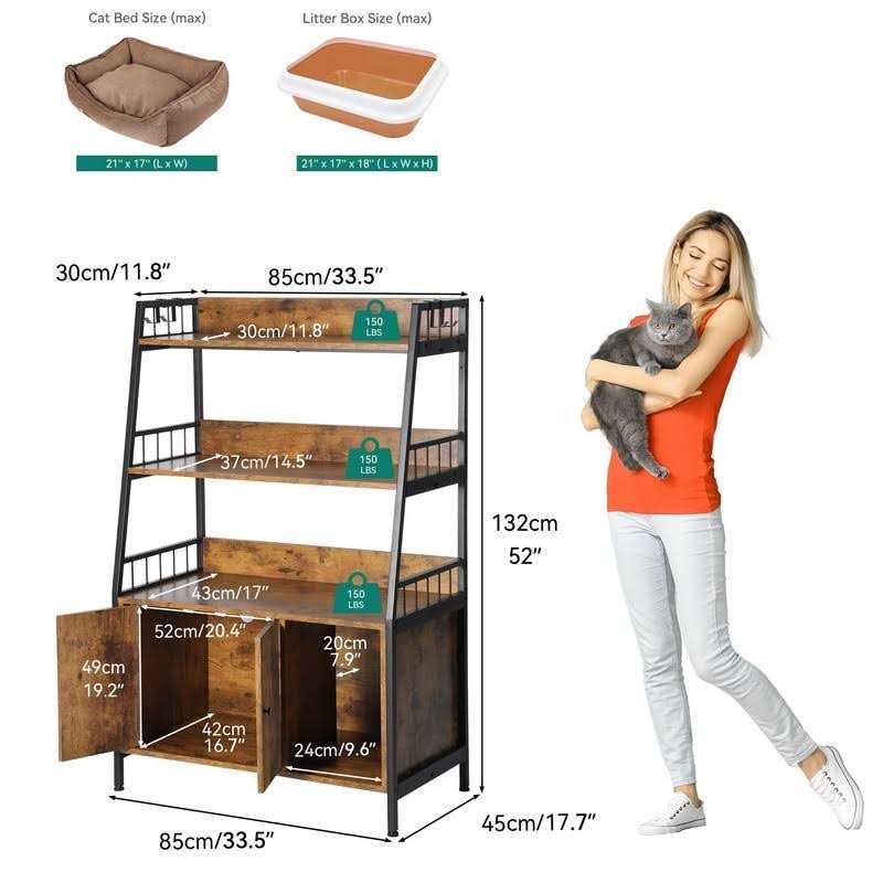 Large Wooden Cat Litter Box Enclosure with Storage Shelves P278504