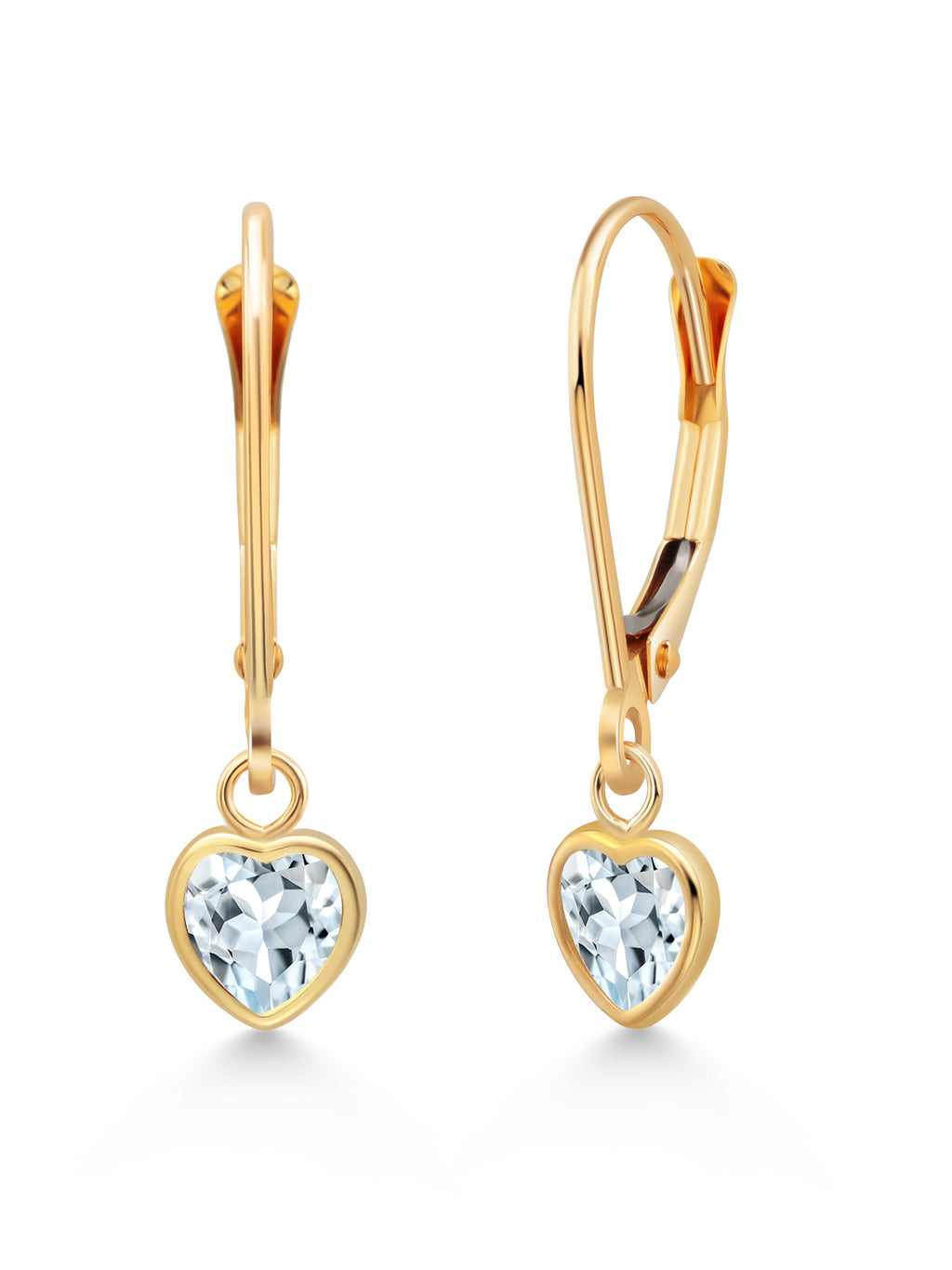 14K Yellow Gold Sky Blue Aquamarine Drop Dangle Leverback Earrings G48370