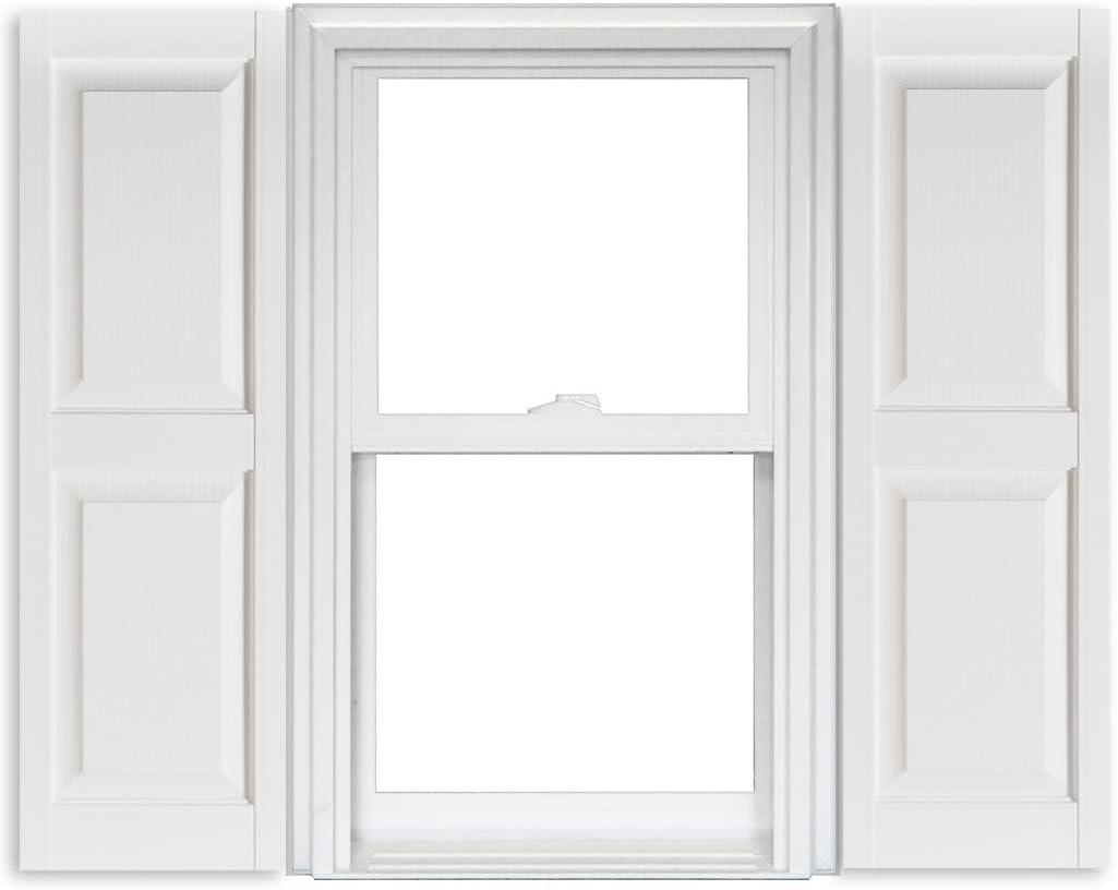 White Vinyl Raised Panel Shutters 15 Inch x 51 Inch Pack of 2 F29527