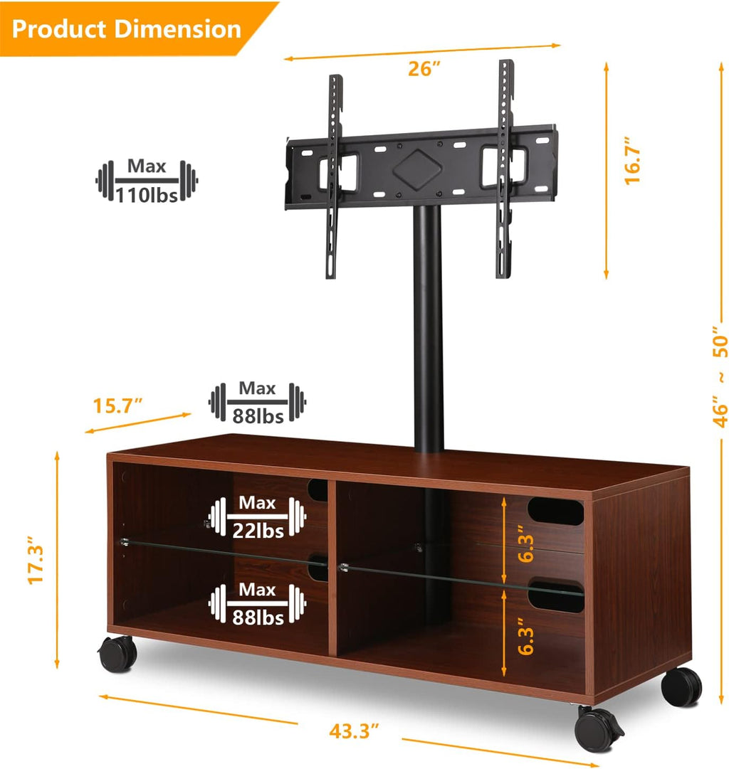 Rolling Wood TV Stand with Swivel Mount and Wheels L631152