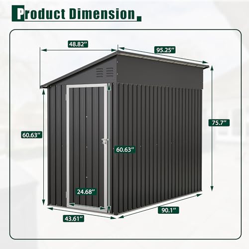 Black Heavy-Duty Outdoor Metal Storage Shed with Floor Base Z596