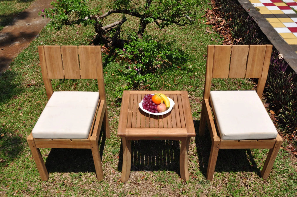 Teak 2 Seater 3 Pc Dining Set with Side Table and 2 Armless Chairs Y76508