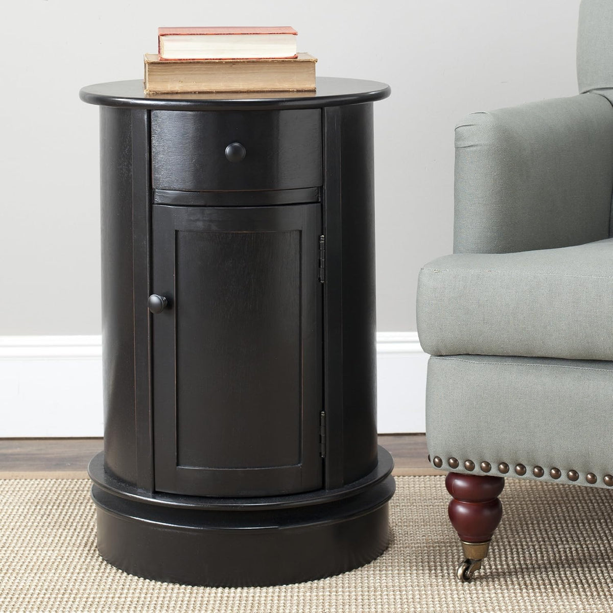 Dark Cherry Oval Swivel Storage End Table F866533