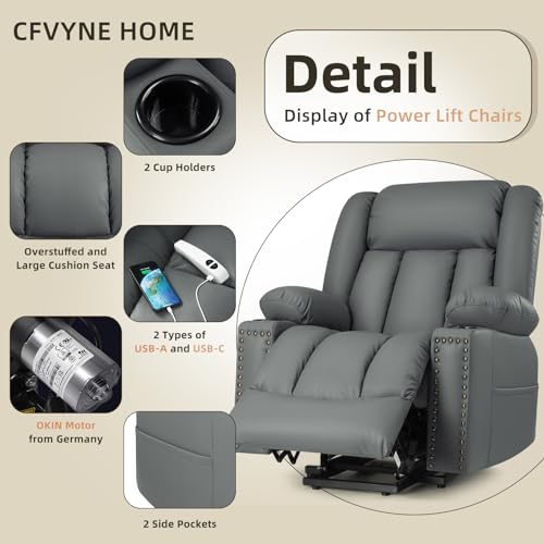 Large Power Lift Recliner Chairs with Heat and Massage Set of 2, Breathable Leather, Dark Brown X25577