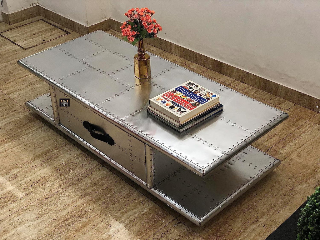 Aluminum Coffee Table with Drawers 40 Inches S662953