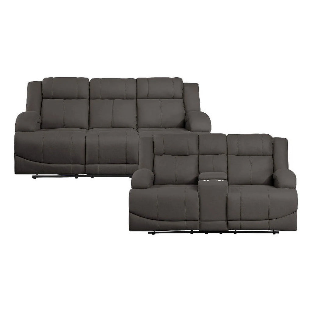 Chocolate Microfiber 2-Piece Manual Reclining Sofa Set N81365