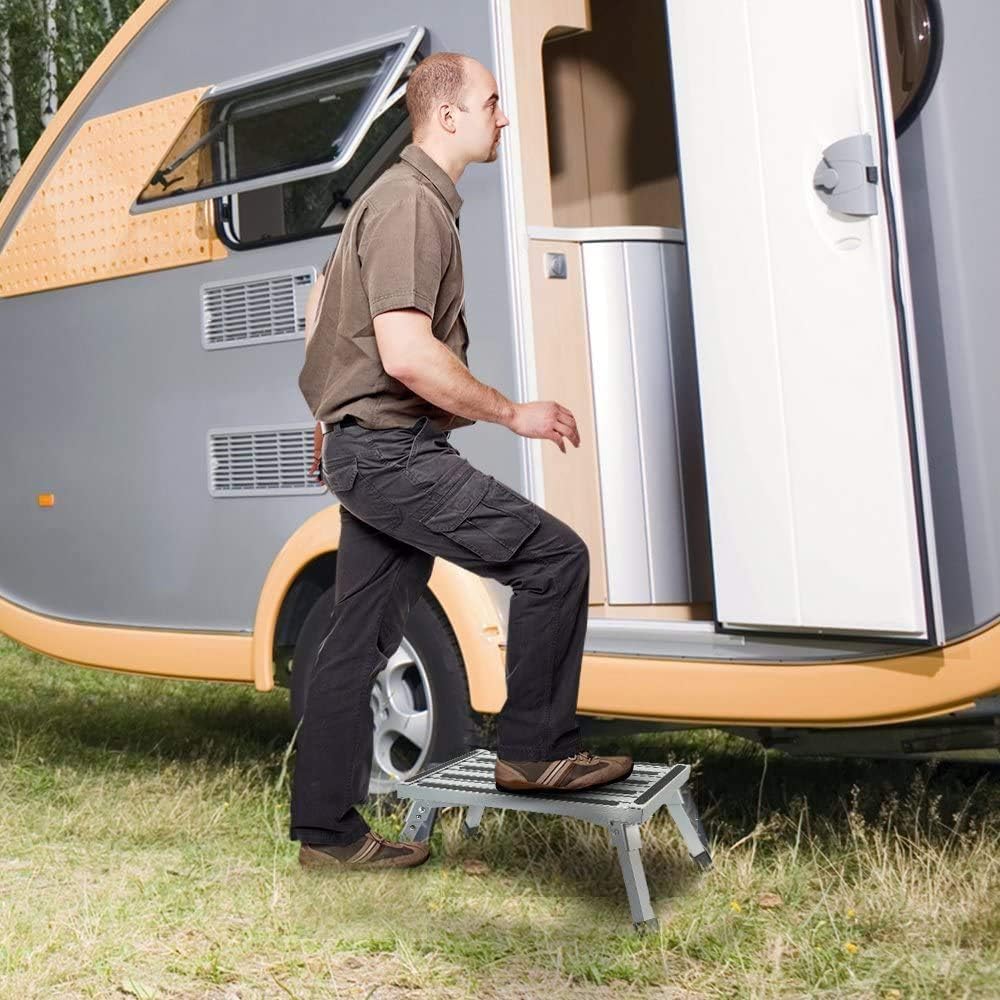 Adjustable Aluminum Folding RV Step Stool with Reflective Stripes K169