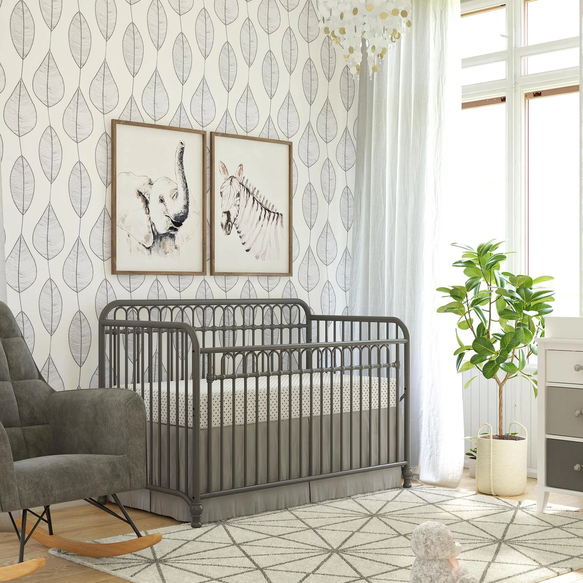 Gray Convertible Metal Crib L97757