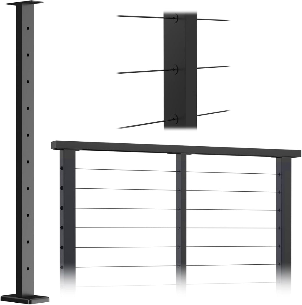 Black Powder Coated Stainless Steel Weldless Flat Top Post L57471