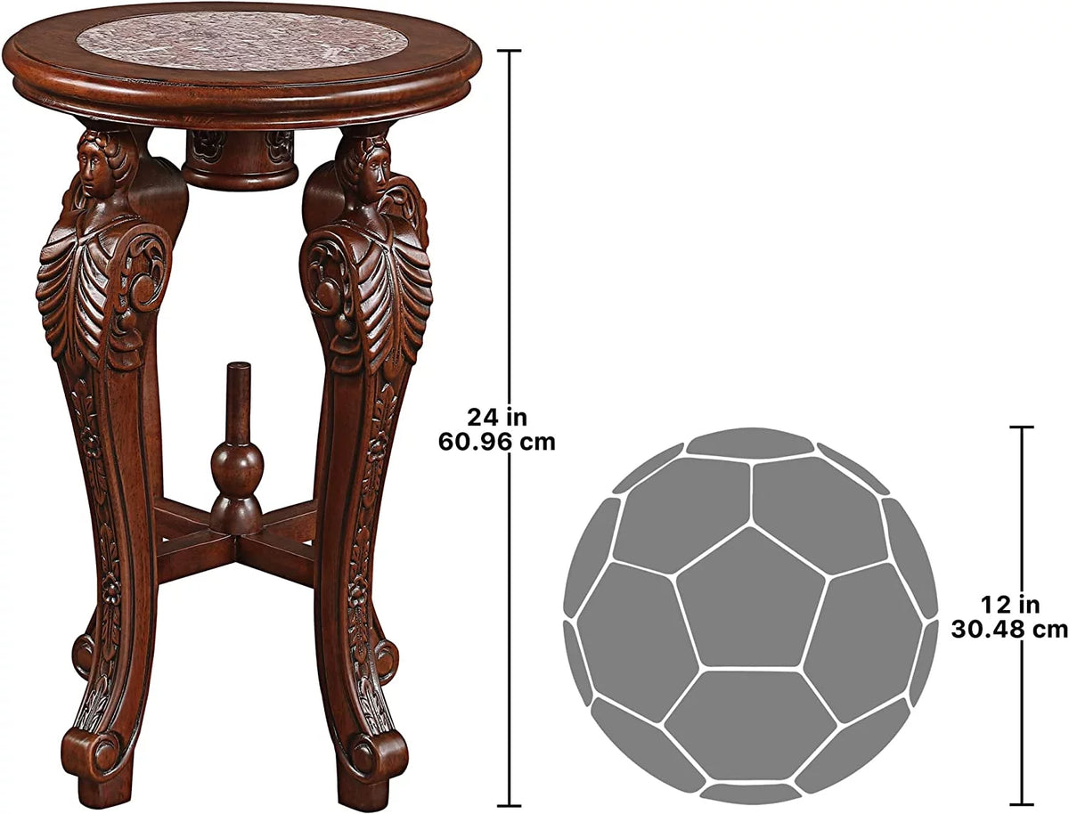 Marble-Topped Hardwood Pedestal Table F844
