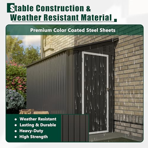 Black Heavy-Duty Outdoor Metal Storage Shed with Floor Base Z596