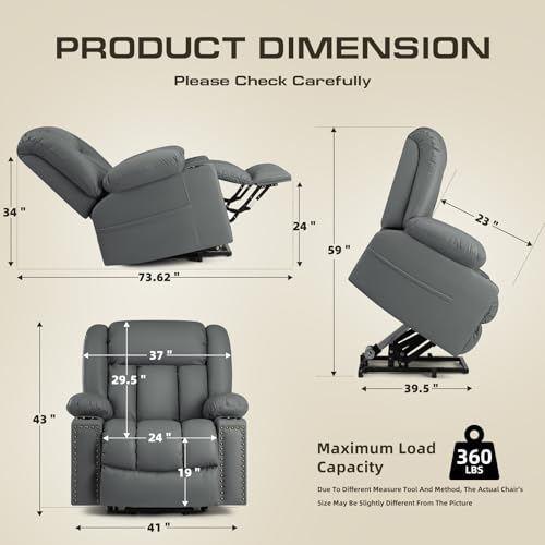 Large Power Lift Recliner Chairs with Heat and Massage Set of 2, Breathable Leather, Dark Brown X25577
