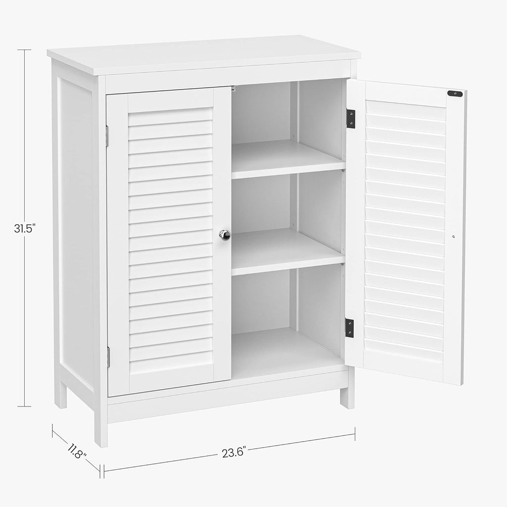 White Bathroom Storage Cabinet with Double Shutter Doors and Adjustable Shelf L591
