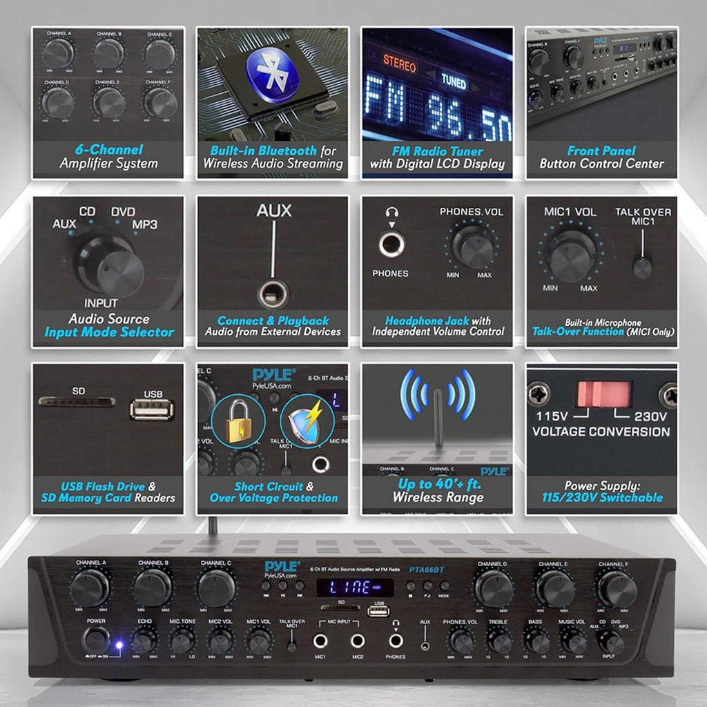 Wireless Bluetooth Stereo Receiver Amp, 6 Channel 600Watt T35725