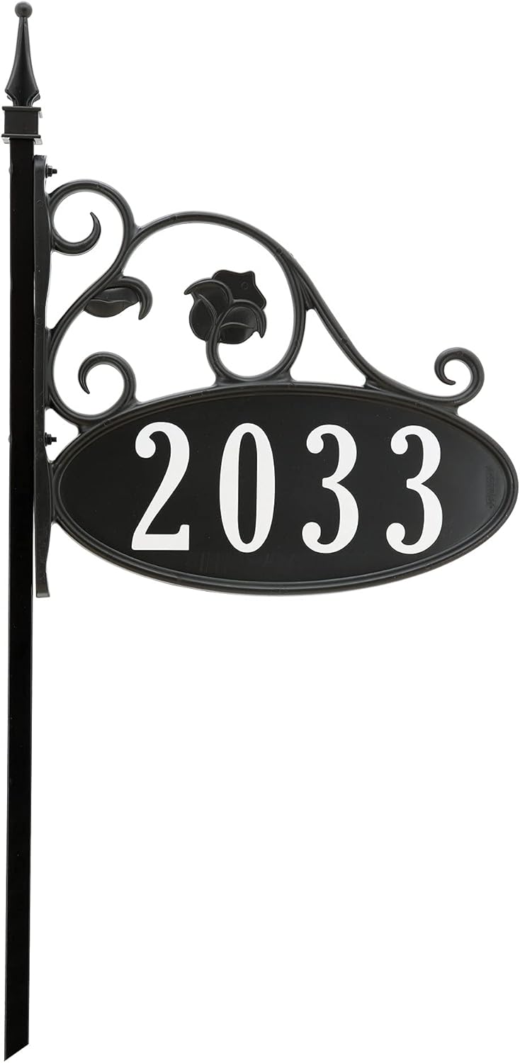 Handcrafted Double-Sided Reflective Address Sign with Pole F2903