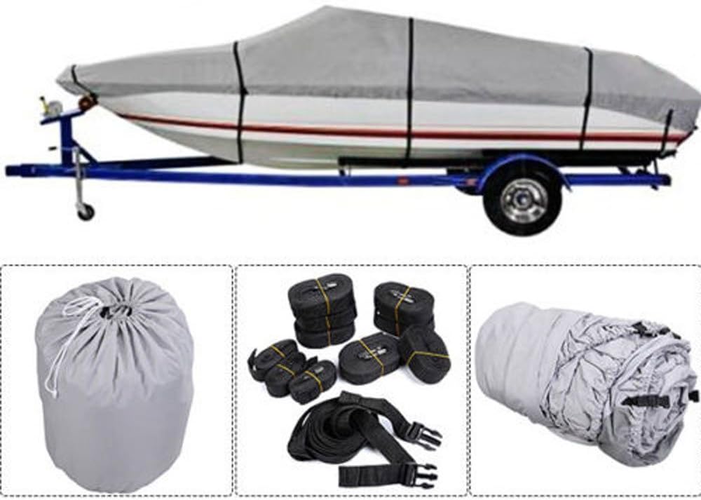 Grey 600D Oxford Fabric Waterproof Boat Cover with Carrying Bag Z946469
