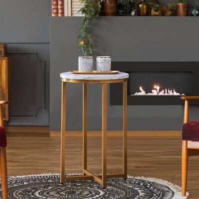 Gold Round Metal and Marble Accent Table I14323