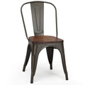 Set of 4 Stackable Bistro Dining Chair Metal Frame Wood Seat Gun L956