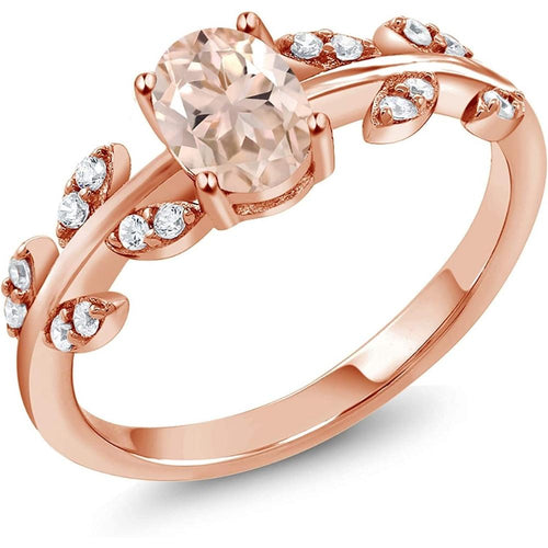 1 Ct Oval Morganite & Diamond Vine Ring in 14k Rose Gold J567