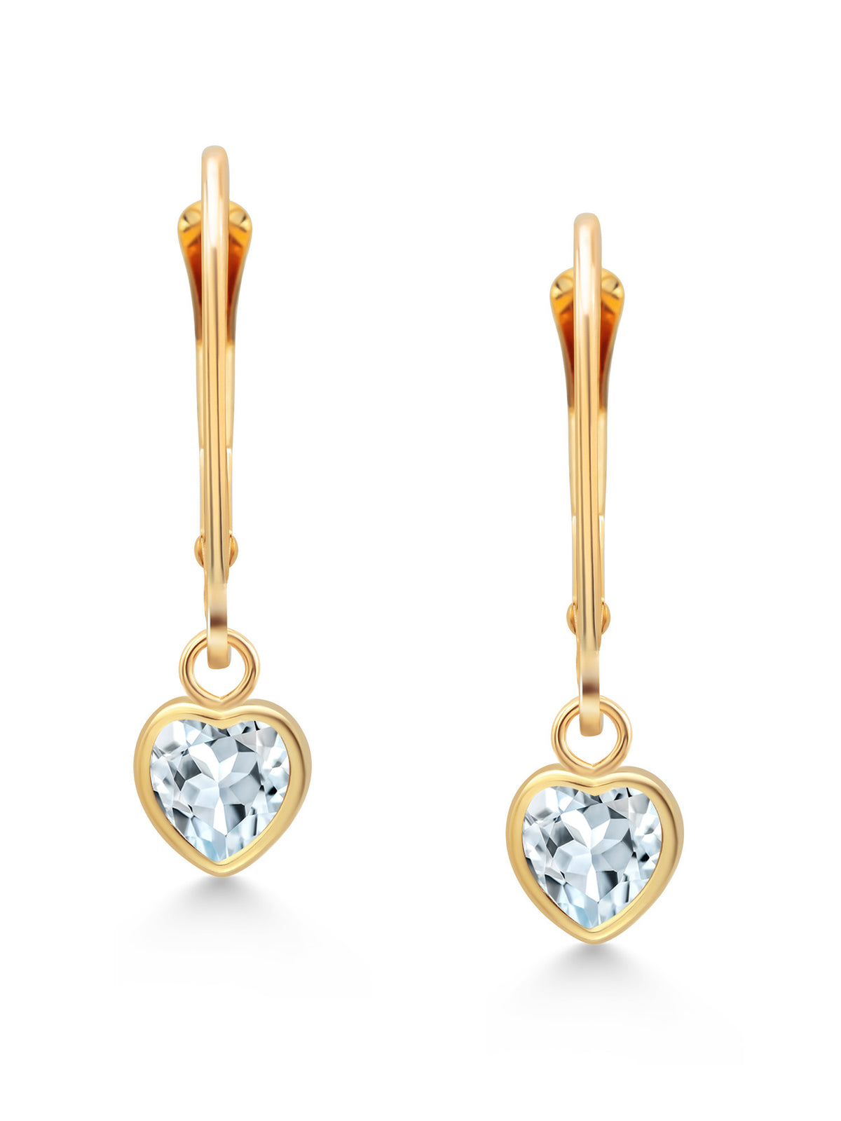 14K Yellow Gold Sky Blue Aquamarine Drop Dangle Leverback Earrings G48370