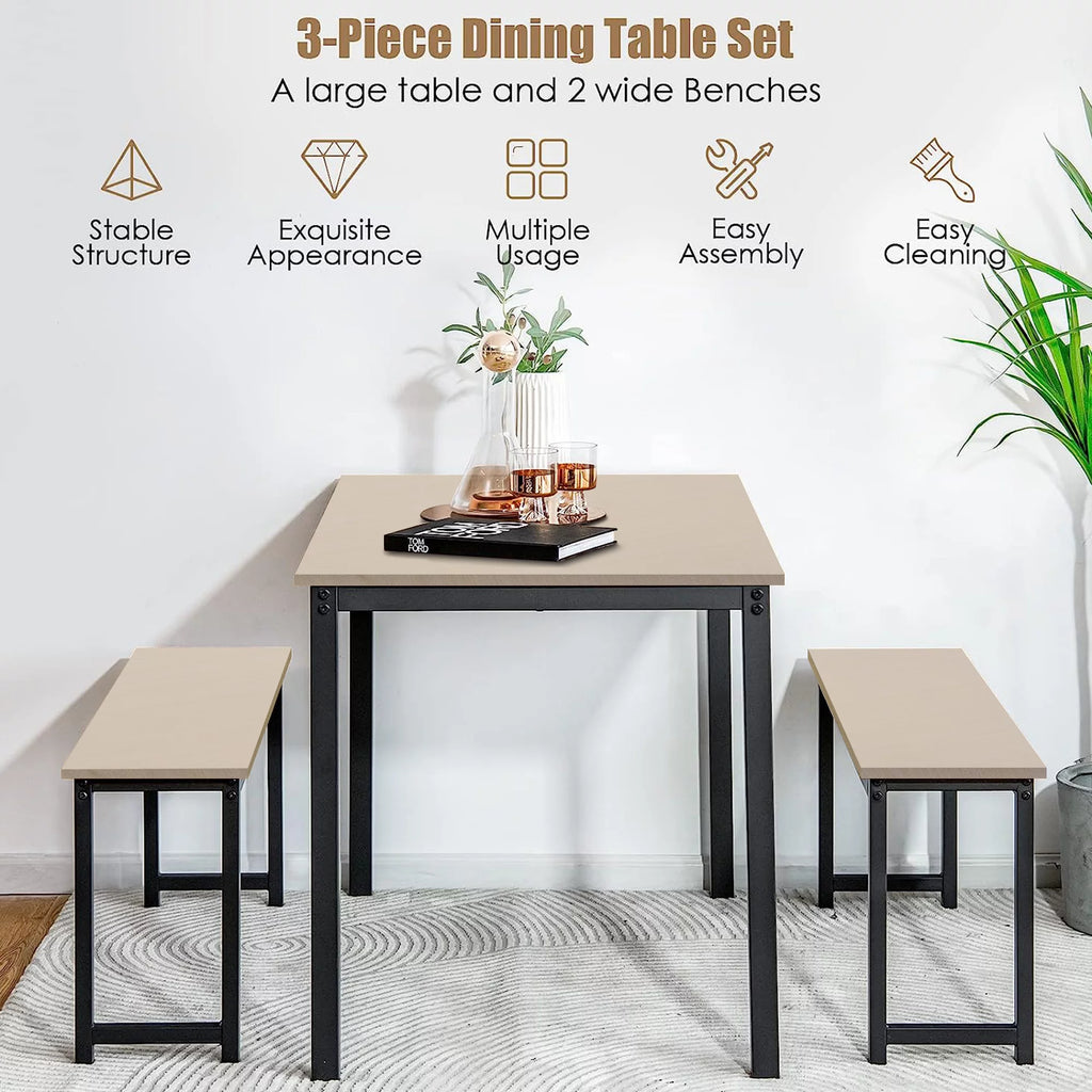 3 Pieces Dining Table Set with 2 Benches M6481
