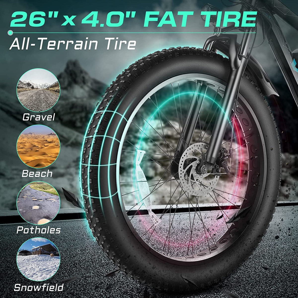 26 x 4.0 Fat Tire 500W All Terrain Electric Bike S734