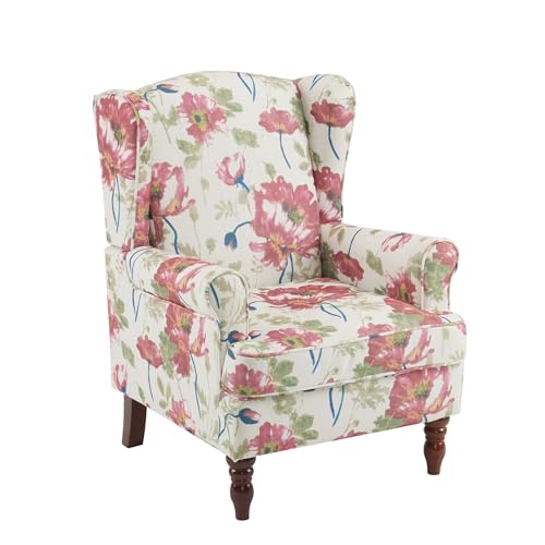 Blue Floral High Back Upholstered Accent Chair D107